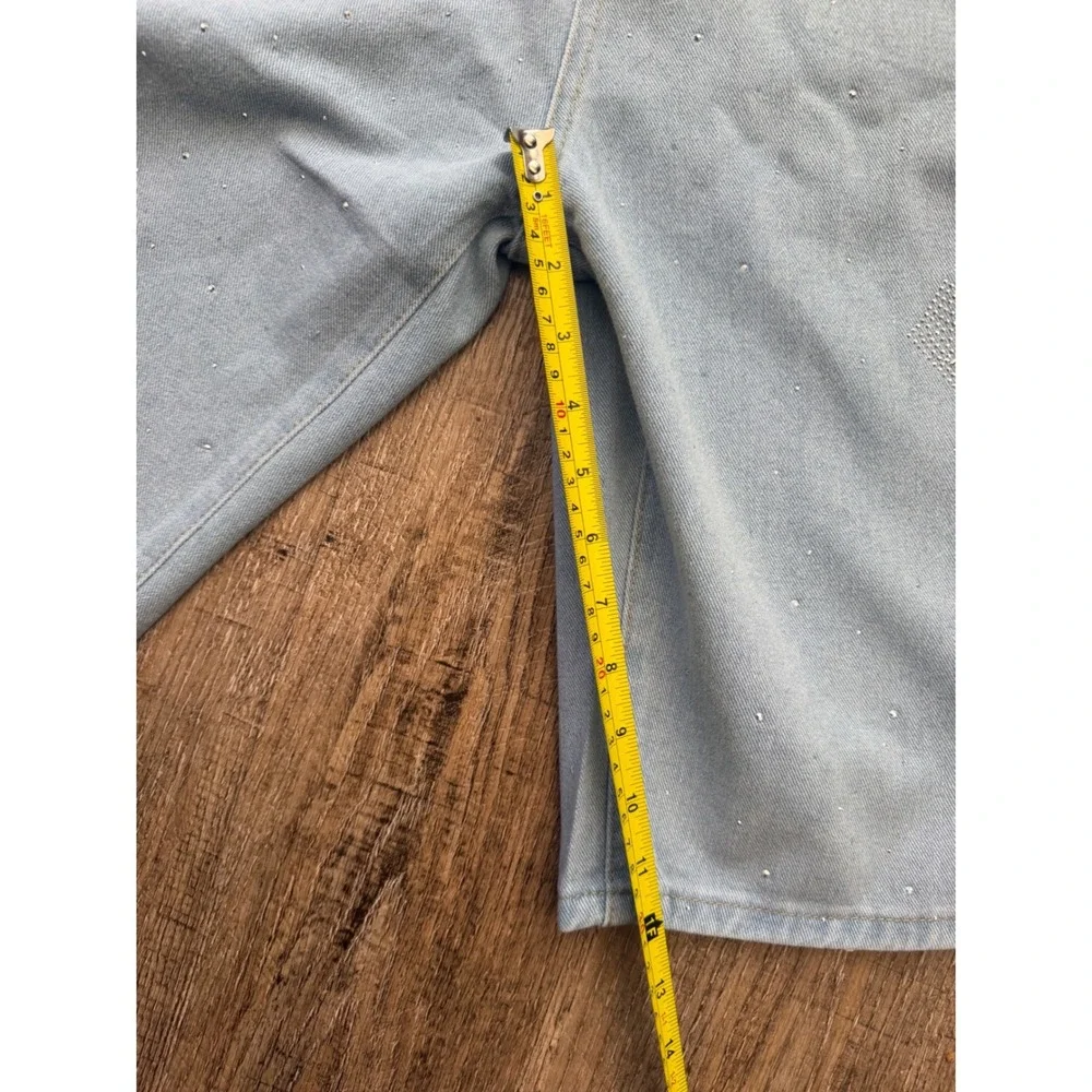 Billion Dollar Coin Club Mens 34W Rhinestone Cross Denim Shorts Light Wash Blue